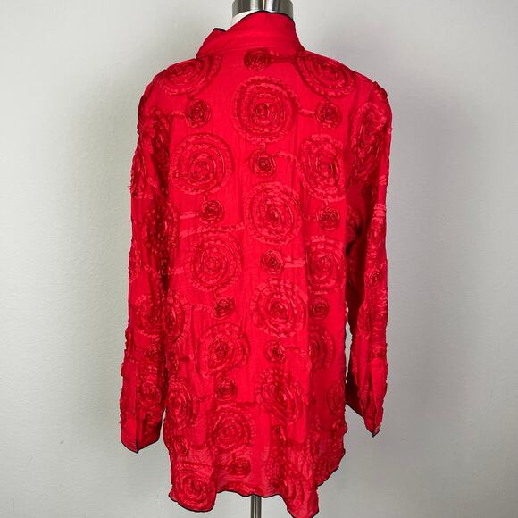 John Mark Red 3D Embellished Button Lagenlook Top XL - Picture 9 of 10
